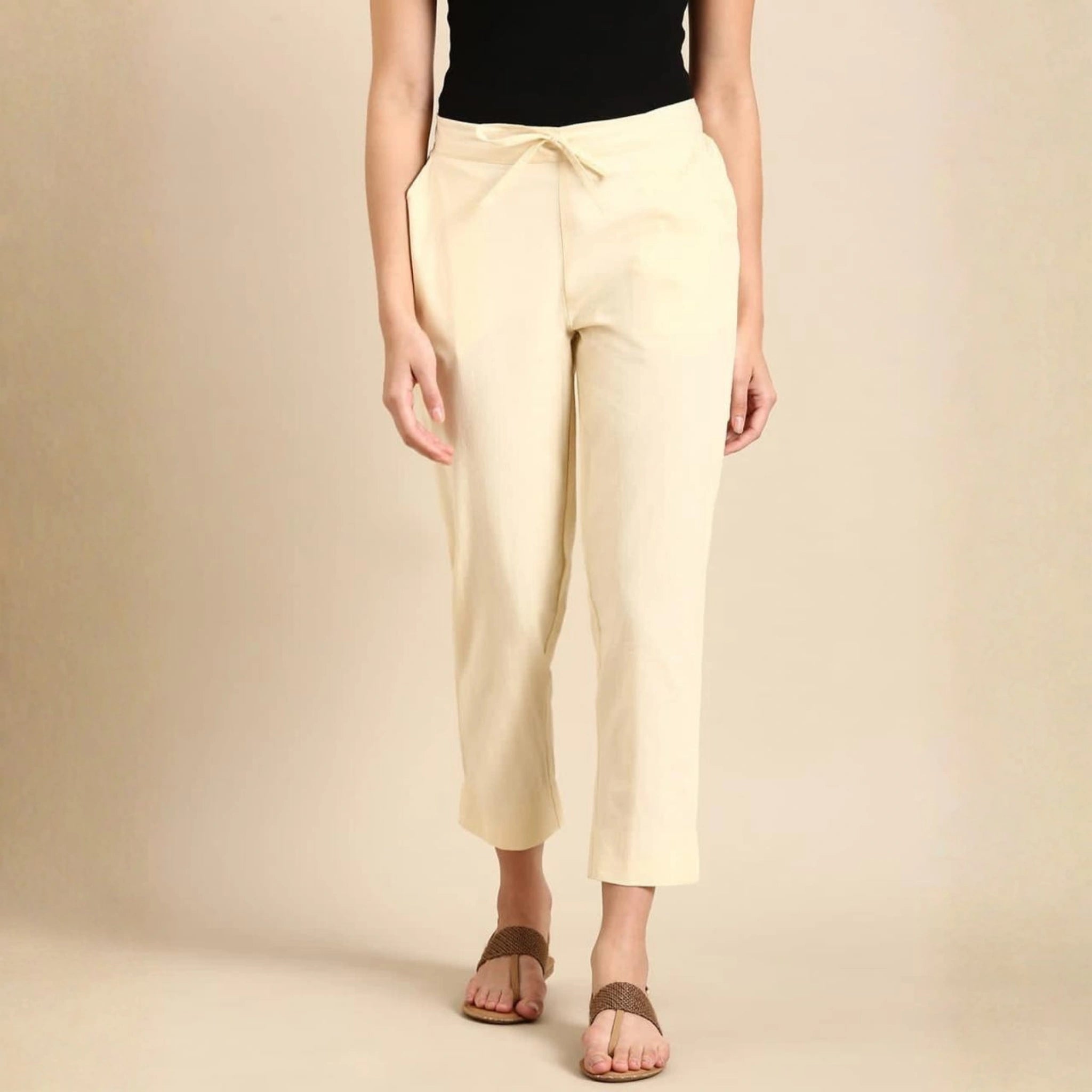Classic Poplin Cotton Tie-Up Trousers