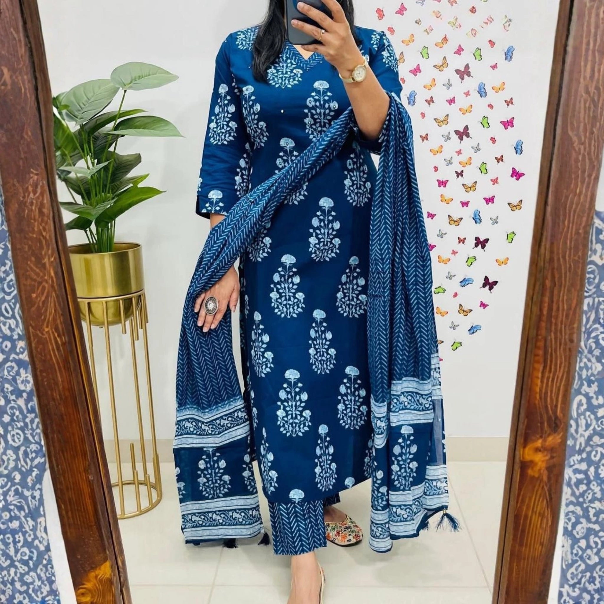 Premium Jaipuri Cotton Kurti Pant Dupatta Set