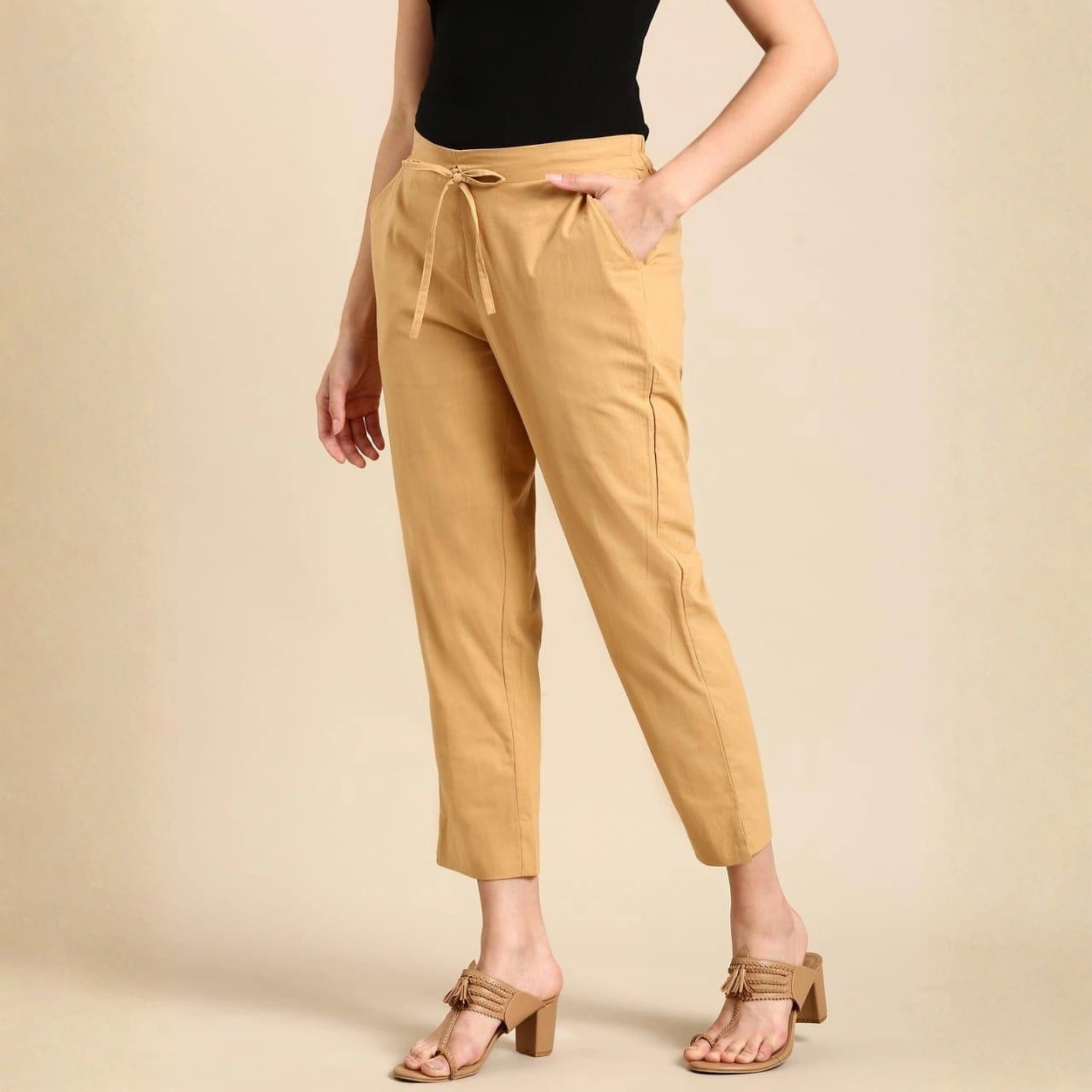 Classic Poplin Cotton Tie-Up Trousers