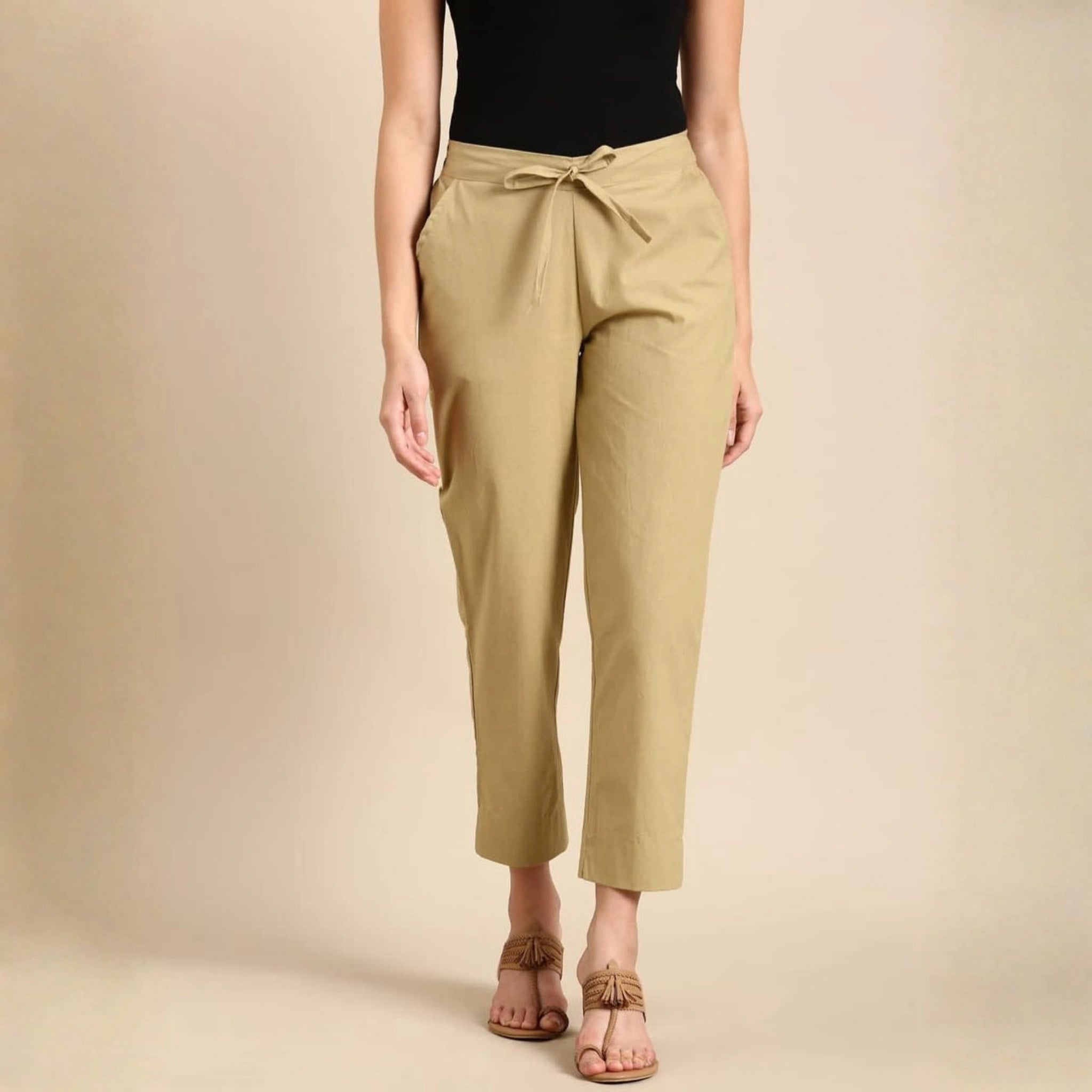 Classic Poplin Cotton Tie-Up Trousers