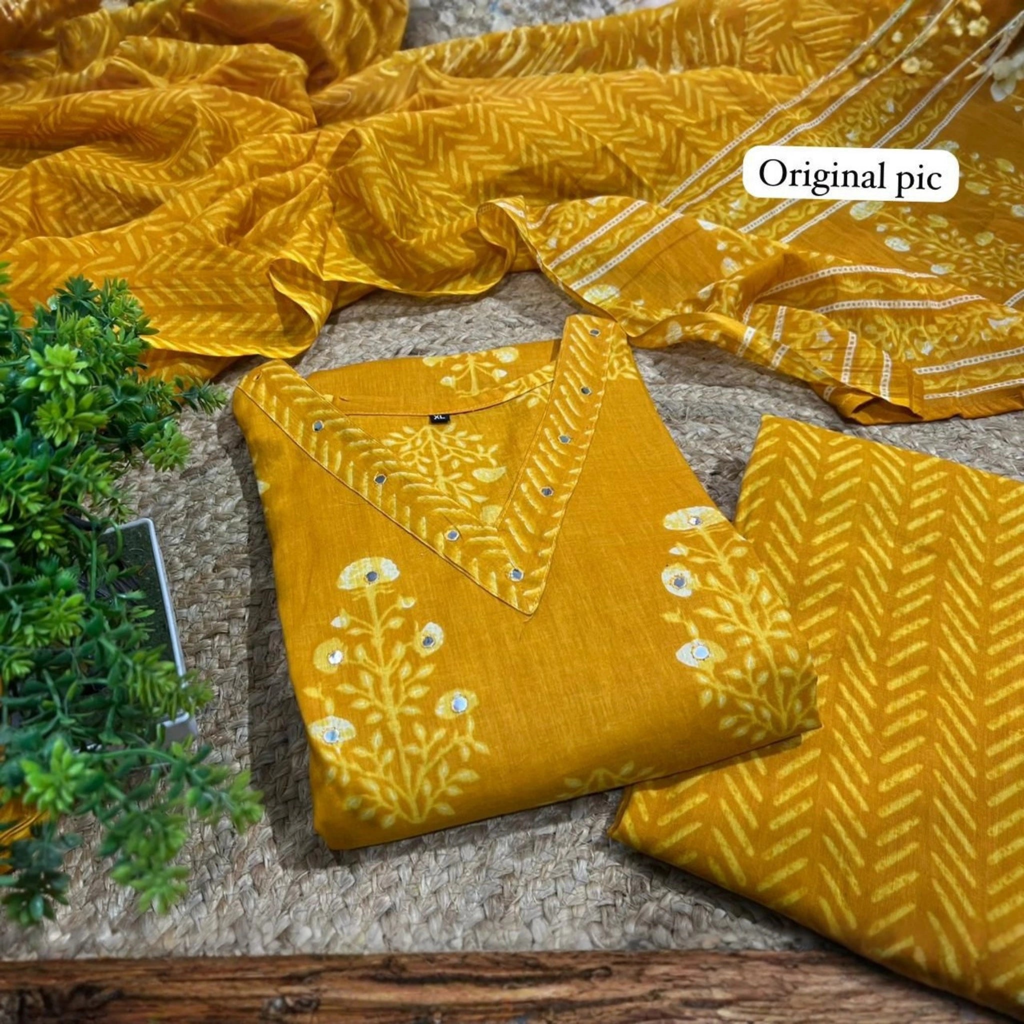 Premium Jaipuri Cotton Kurti Pant Dupatta Set