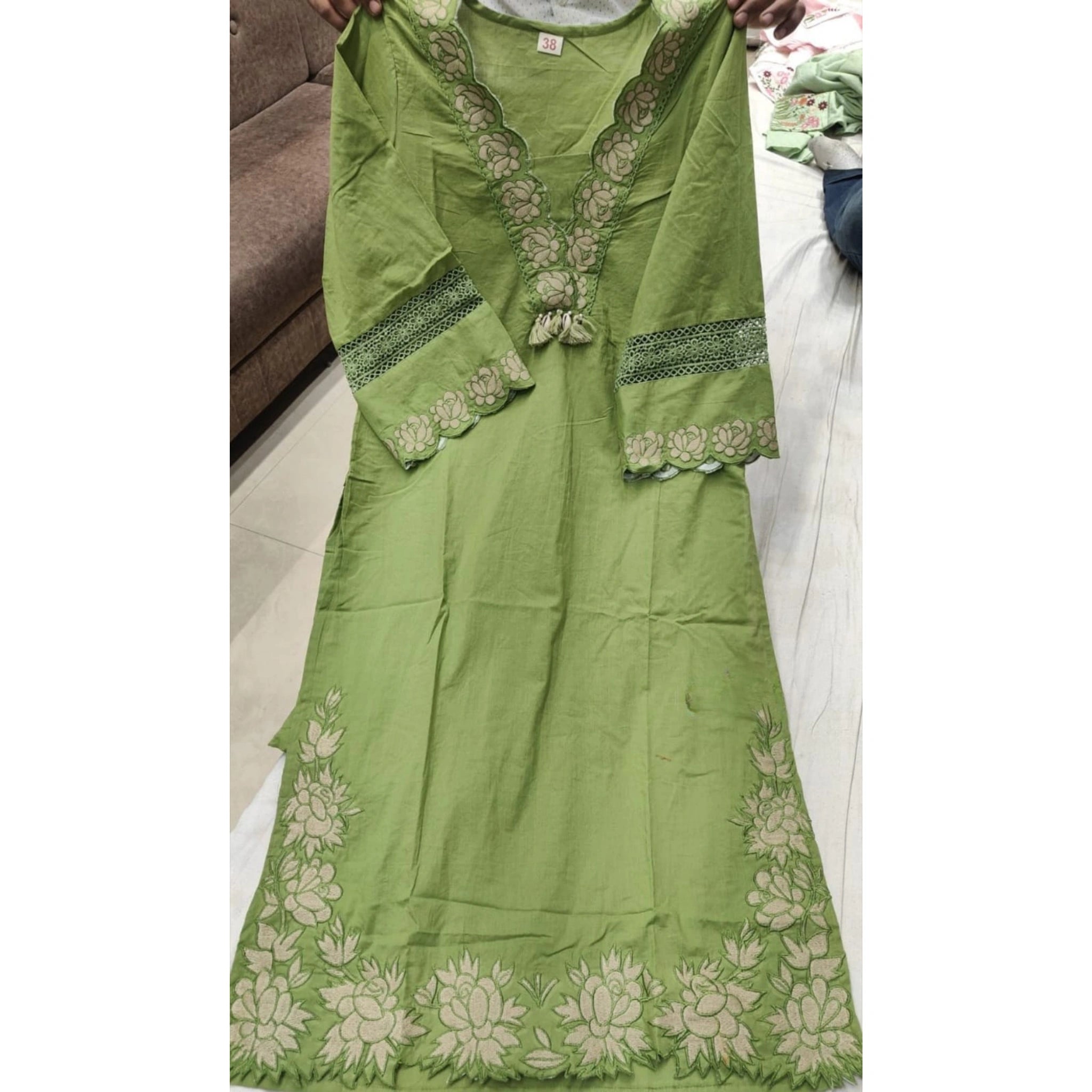 Elegant Green Embroidered Straight Kurta Set with Mul Cotton Dupatta