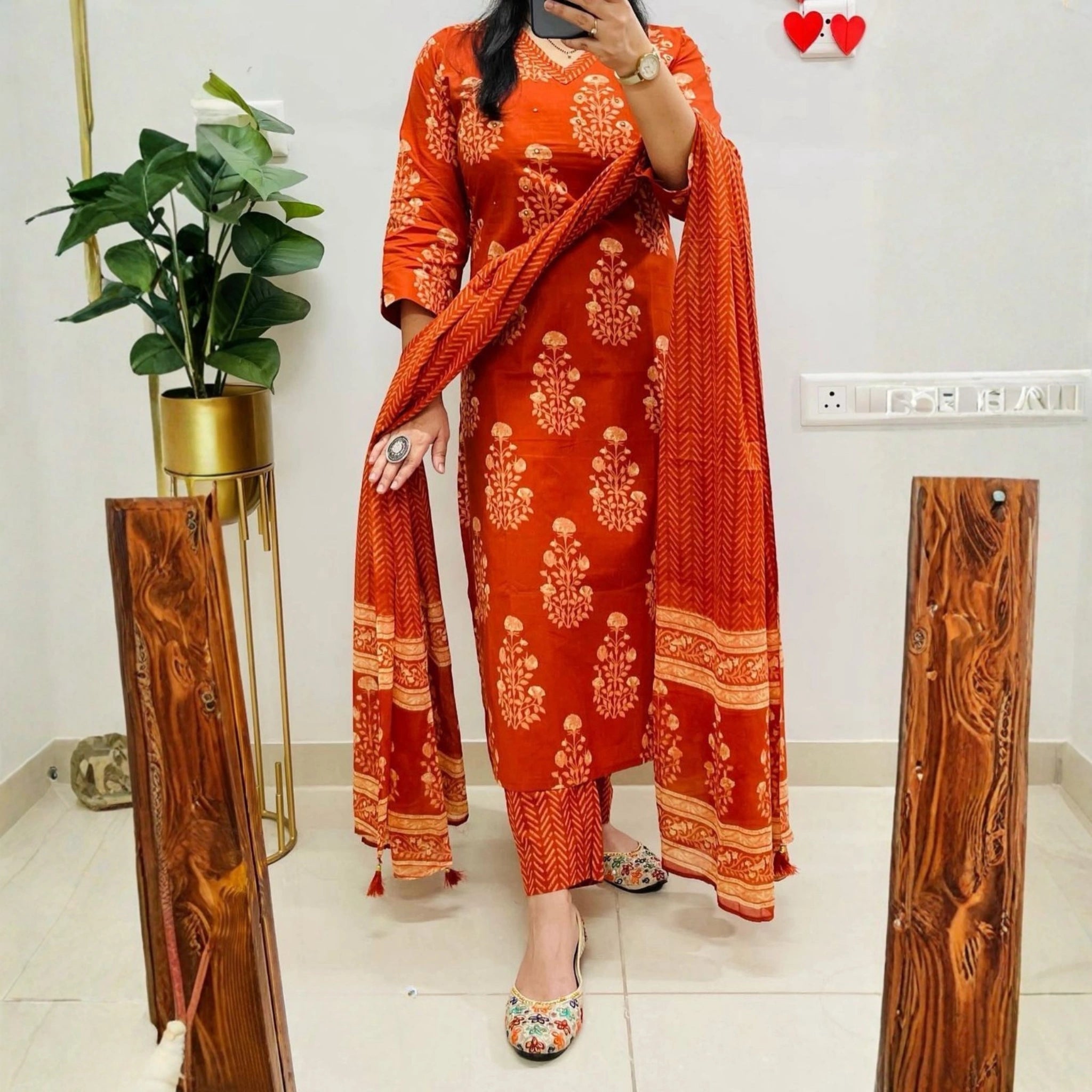 Premium Jaipuri Cotton Kurti Pant Dupatta Set