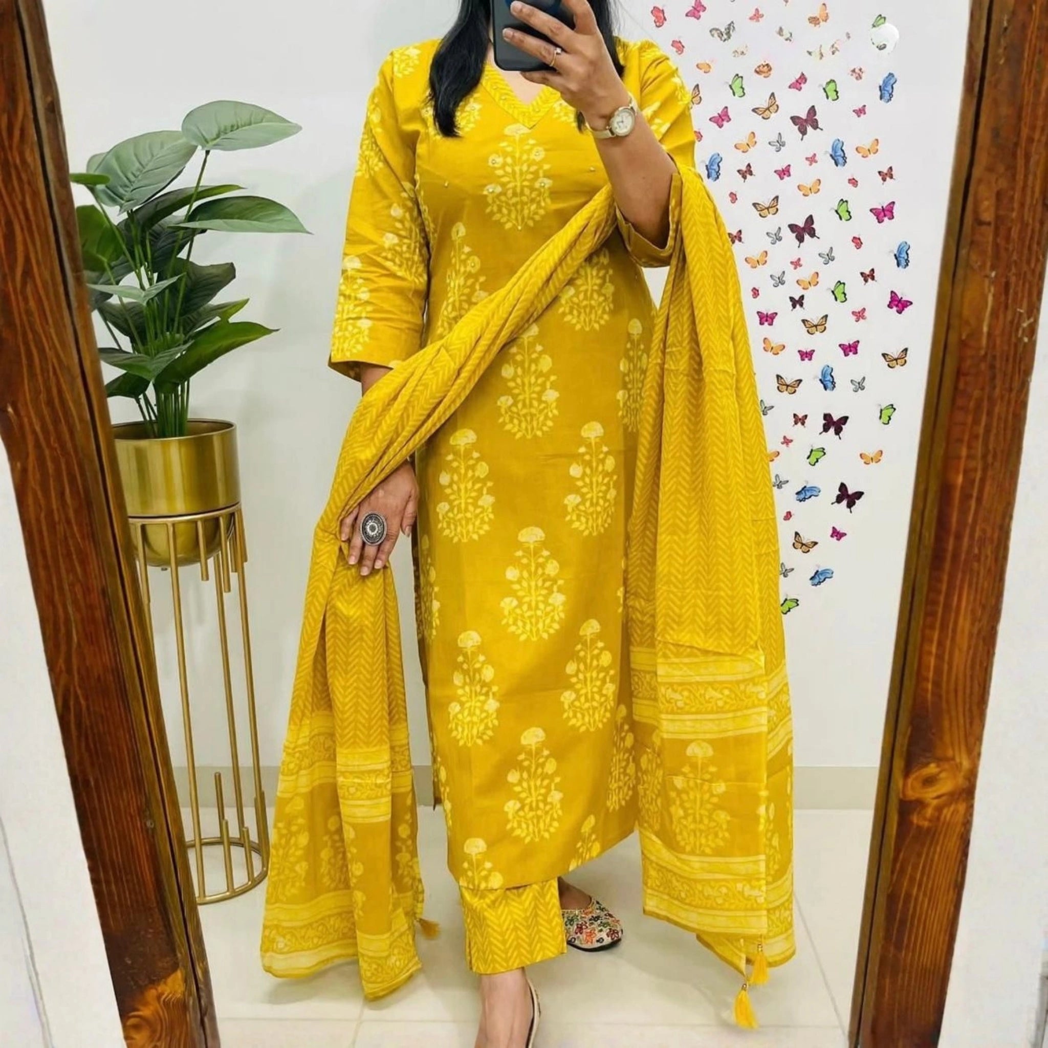 Premium Jaipuri Cotton Kurti Pant Dupatta Set