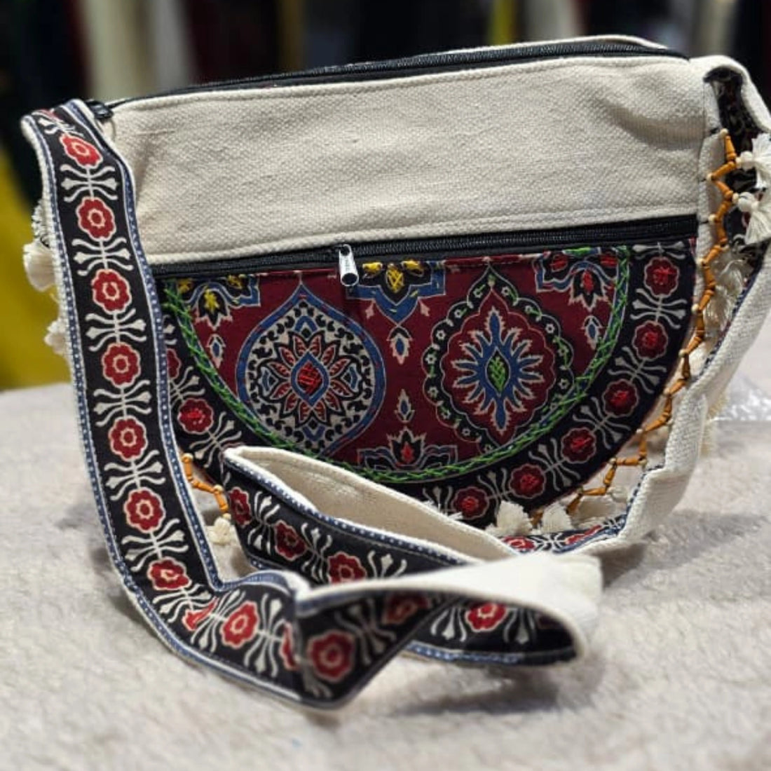 Beautiful Ajrakh Kutchhi Work Sling Bag