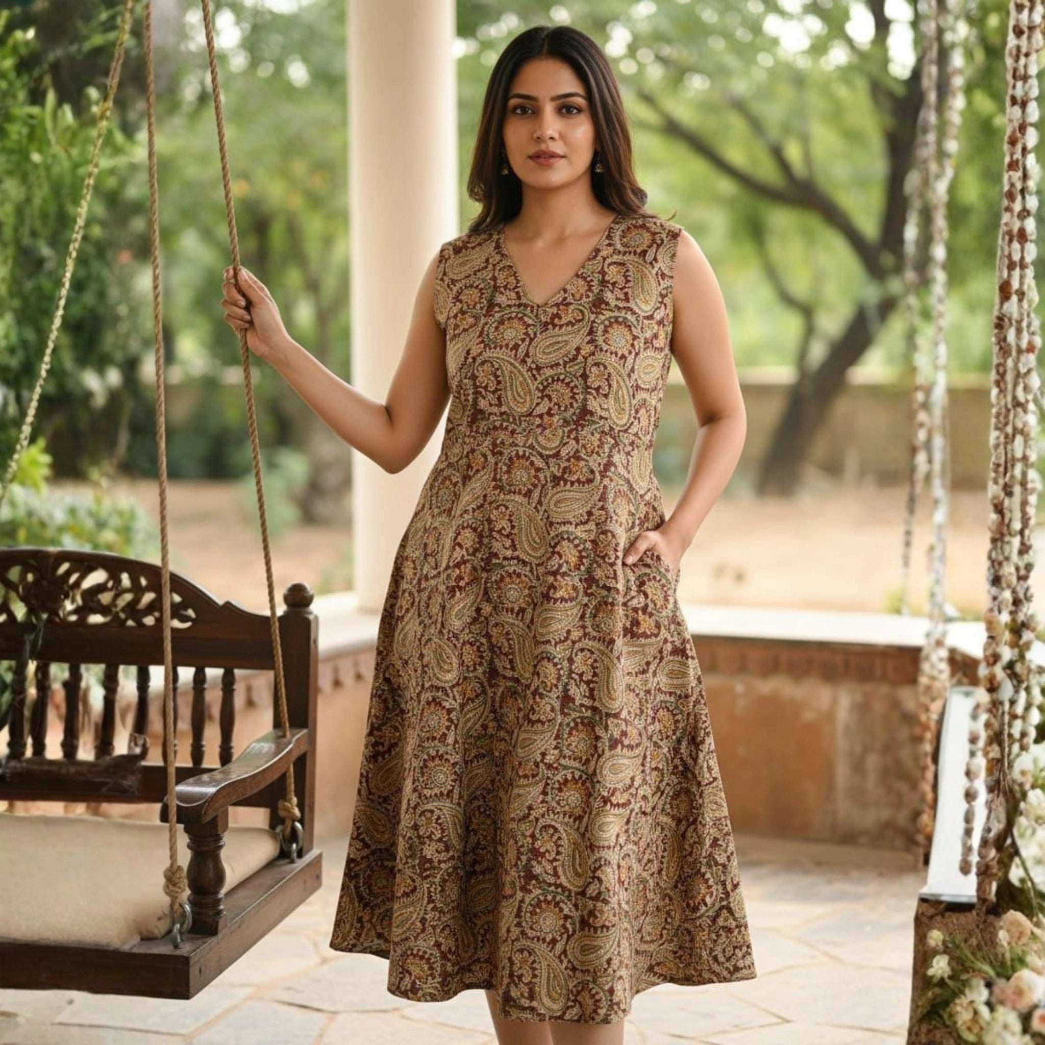 Pure Cotton Kalamkari Hand Block Print One Piece Dress