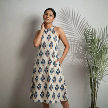 Cotton Ajrakh Natural Dyed Halter-Neck Dress