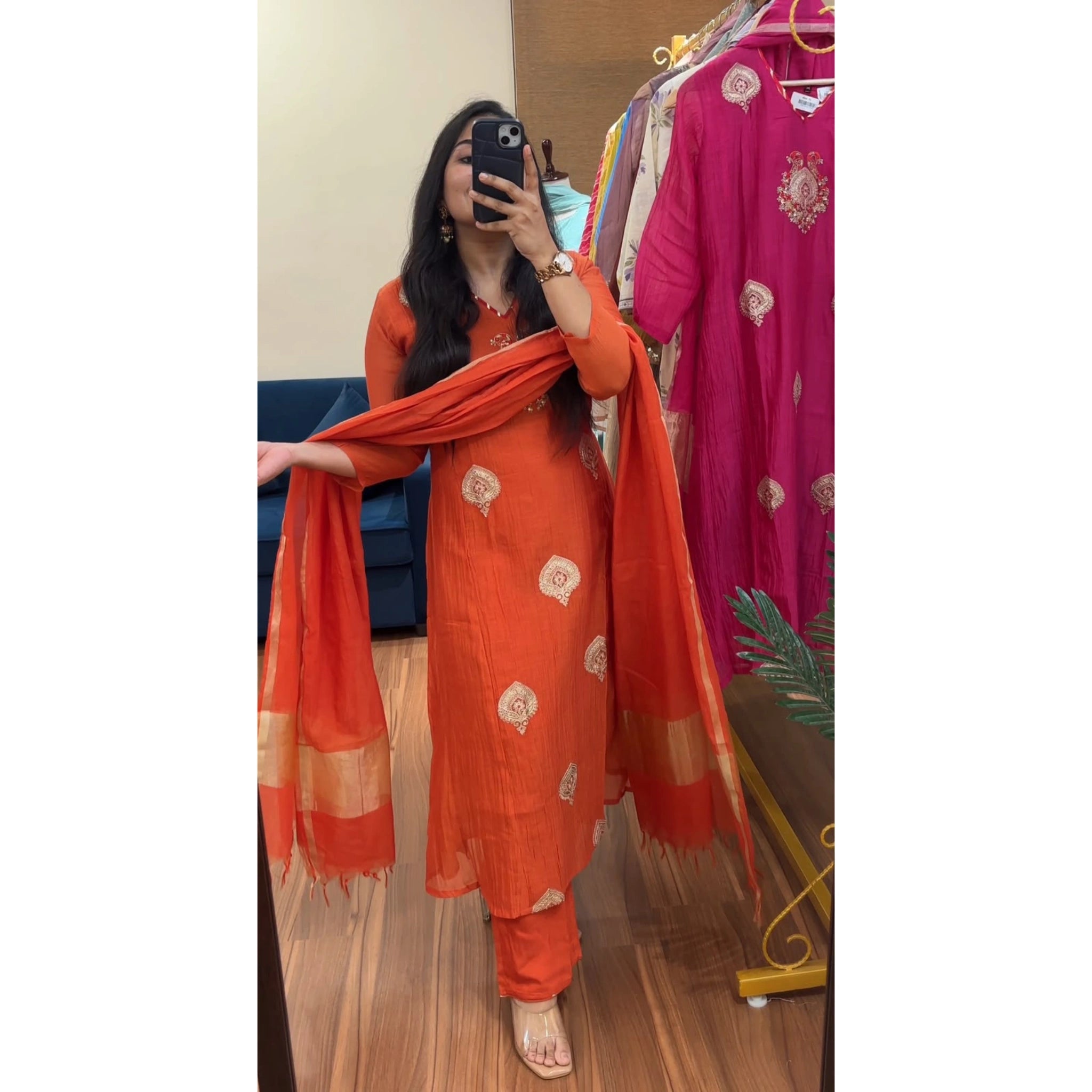 Pure Banarasi Mul Chanderi Premium Suit Set with Zari Dupatta