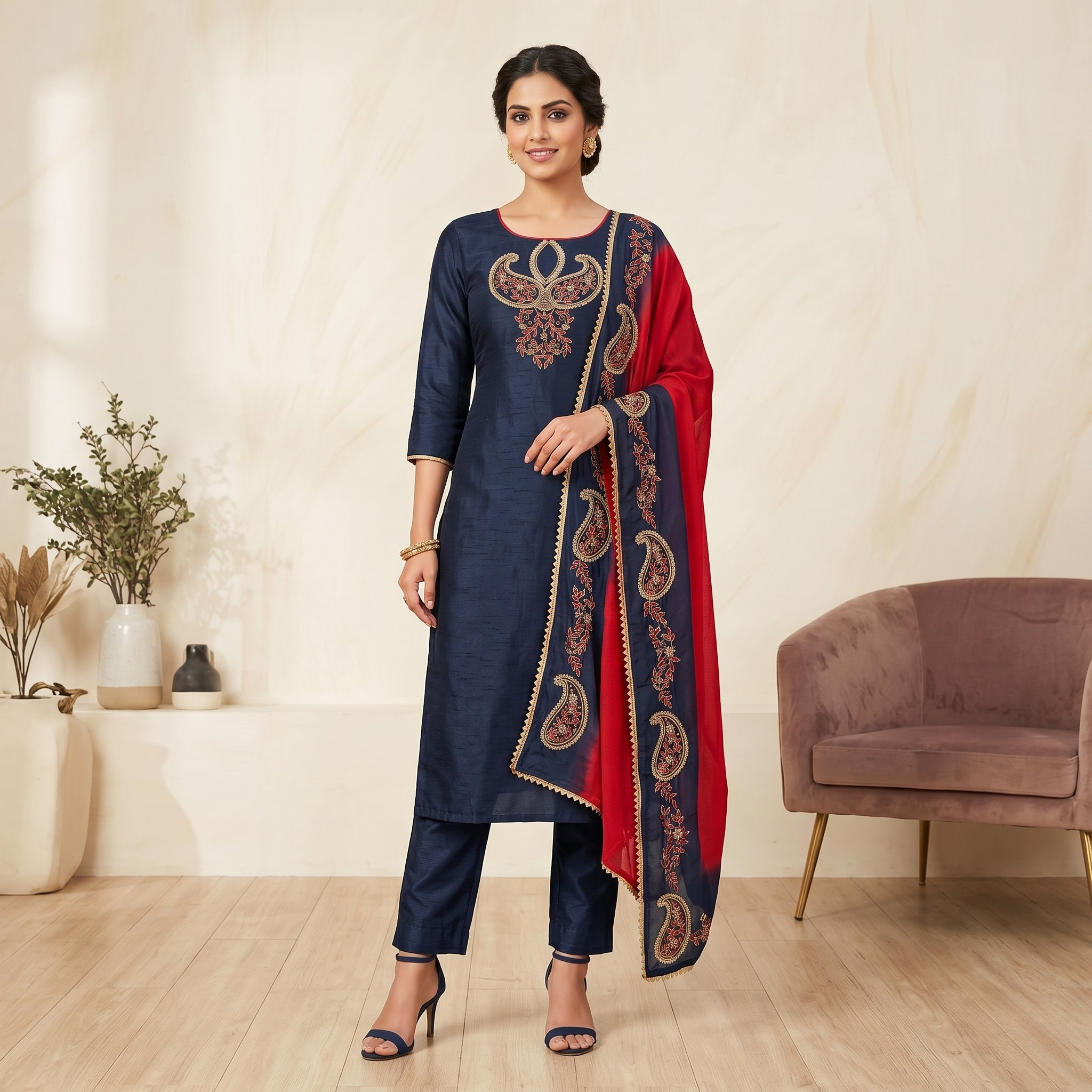Elegant Dola Silk Kurti Set with Dupatta