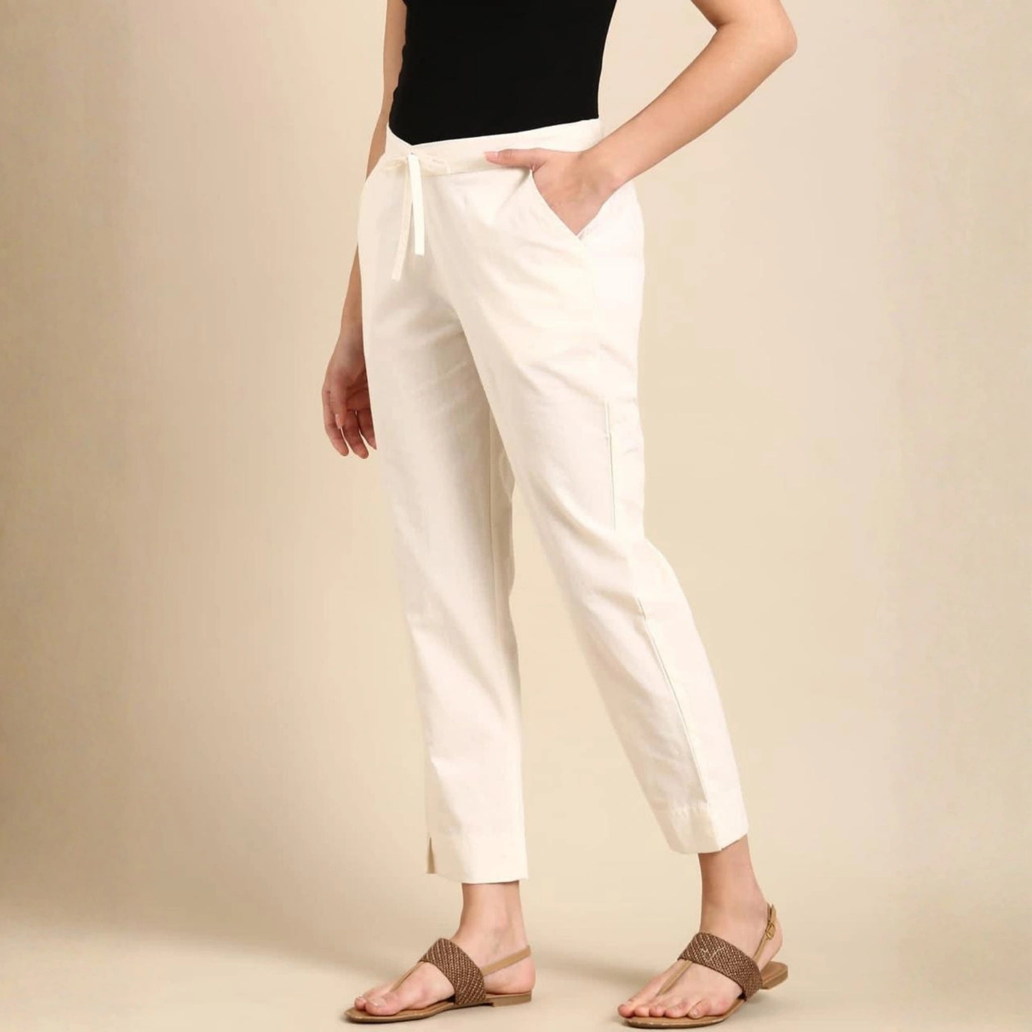 Classic Poplin Cotton Tie-Up Trousers