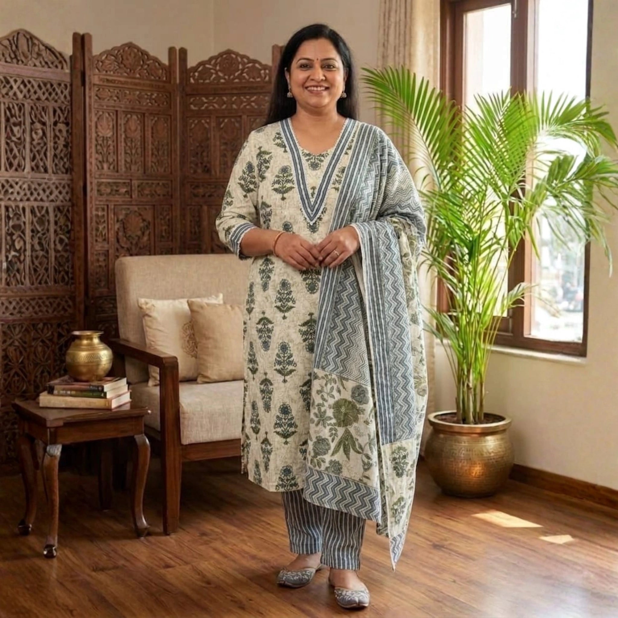 Elegant Floral Printed 3 Piece Dress Set