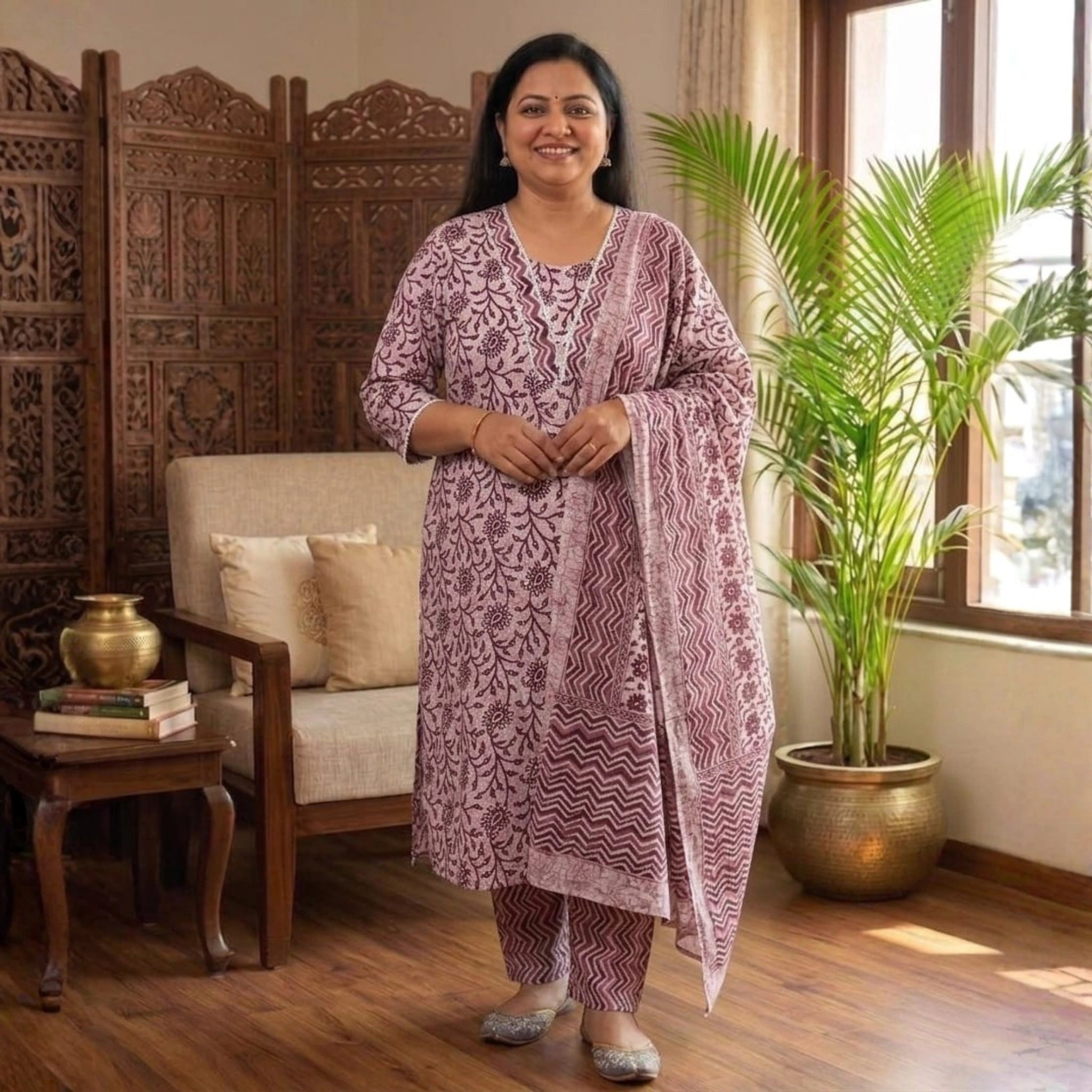 Elegant Floral Printed 3 Piece Dress Set