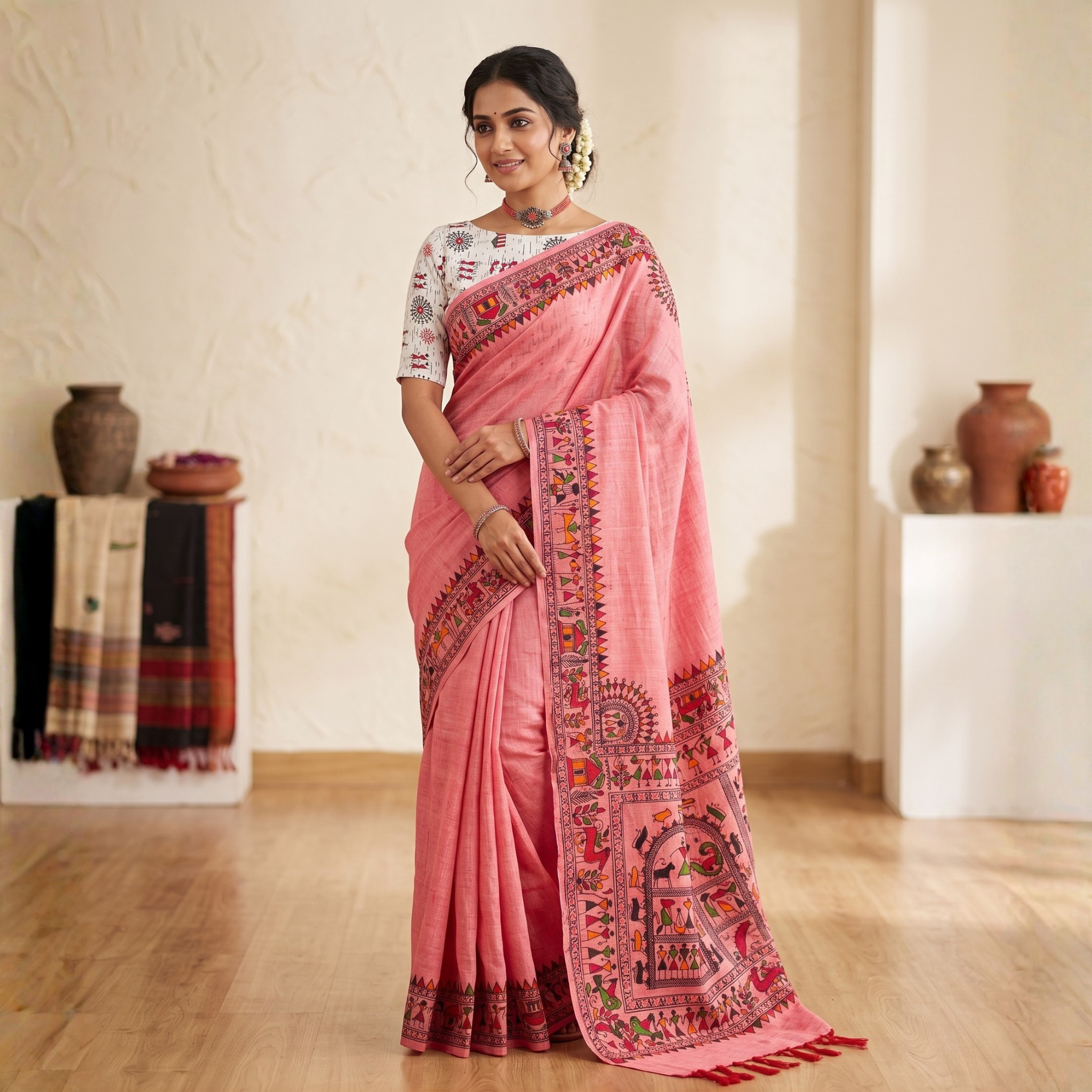 Madhubani Grace Khadi Cotton Saree