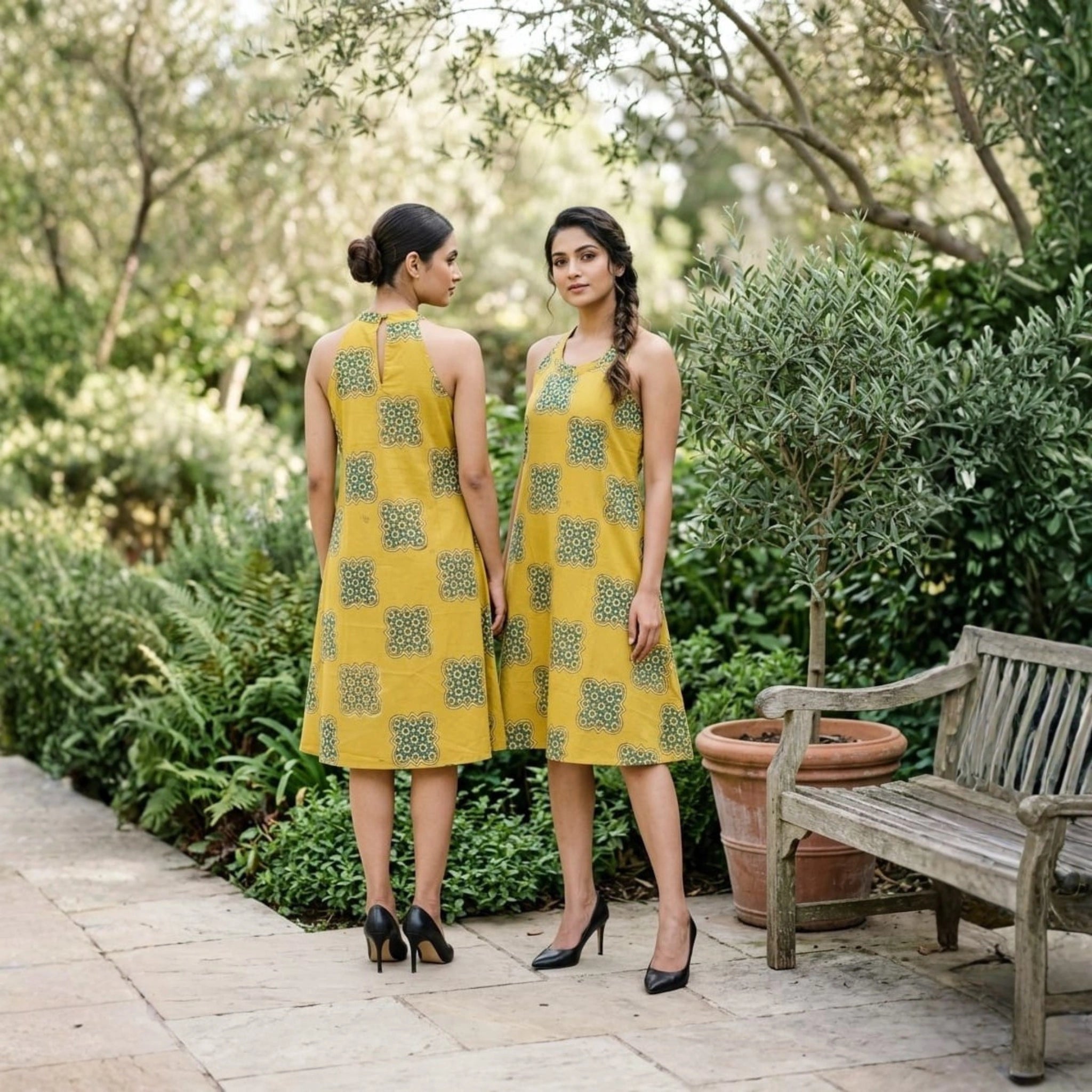 Cotton Ajrakh Natural Dyed Halter-Neck Dress