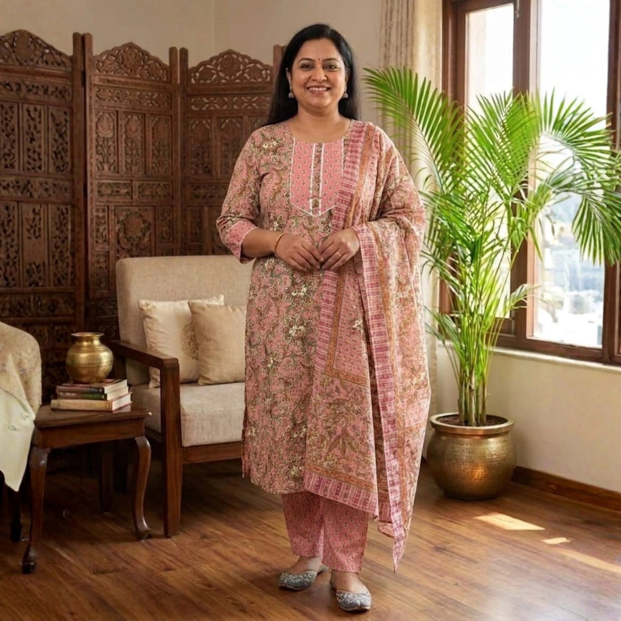 Elegant Floral Printed 3 Piece Dress Set