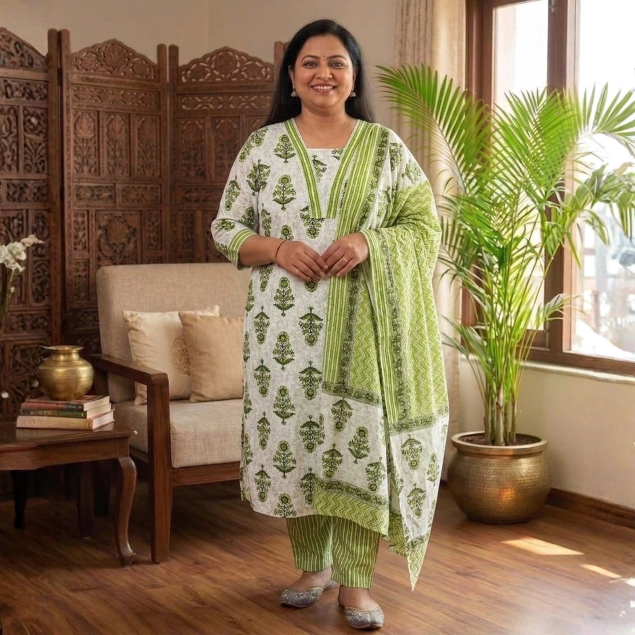 Elegant Floral Printed 3 Piece Dress Set