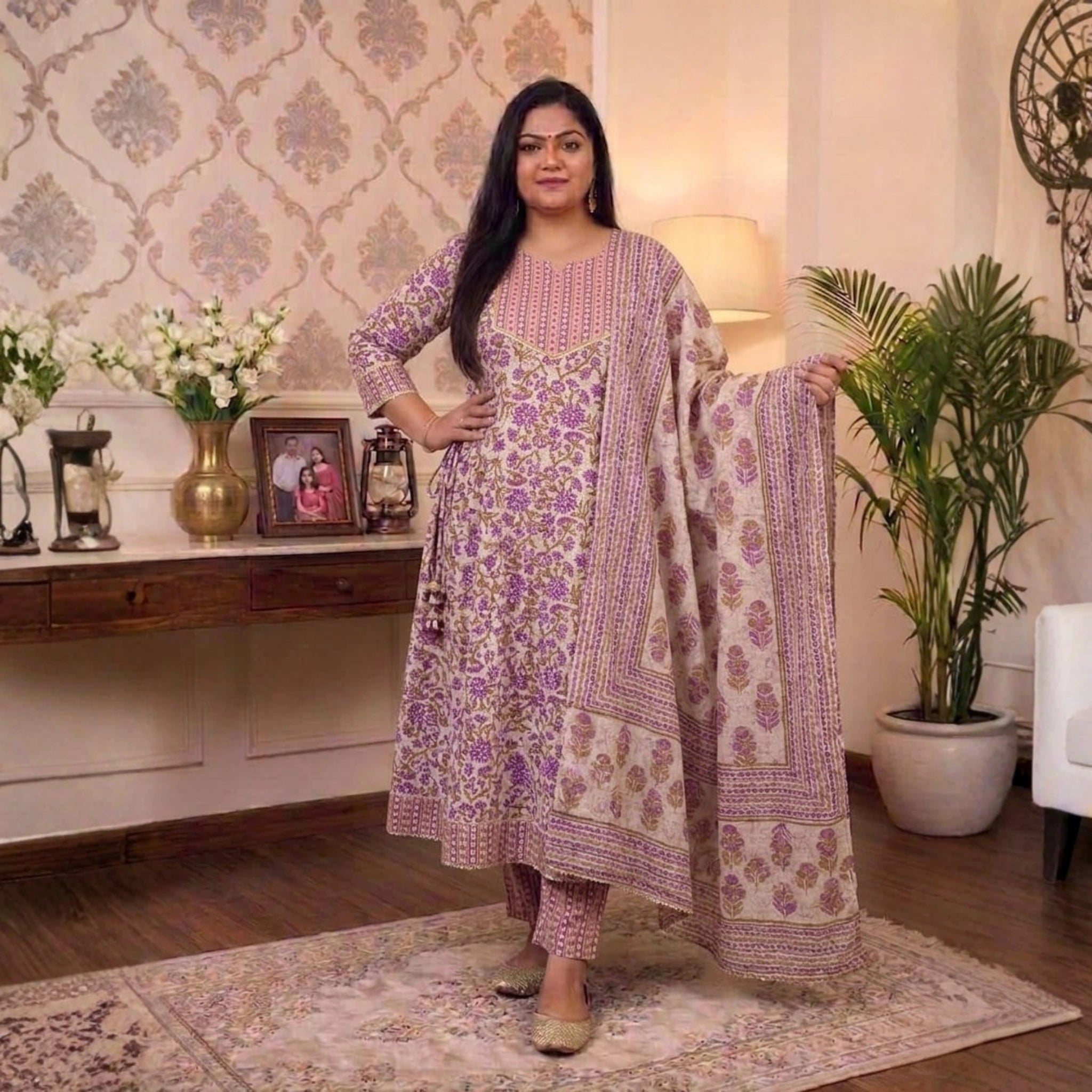 Elegant Floral Printed 3 Piece Dress Set