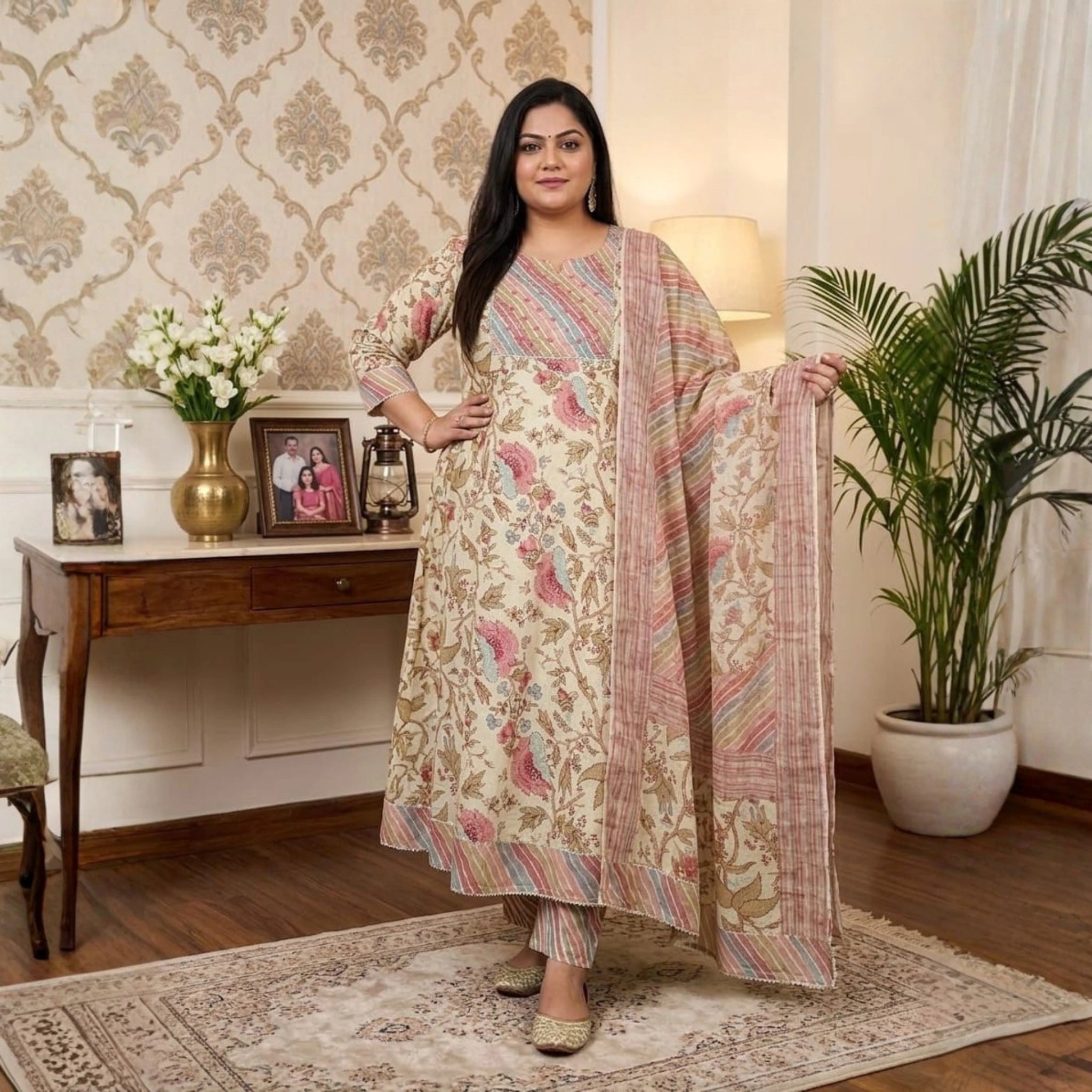 Elegant Floral Printed 3 Piece Dress Set