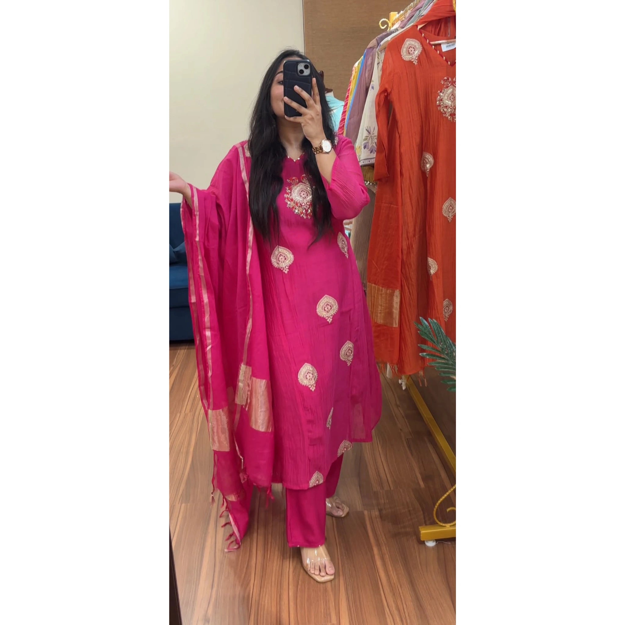 Pure Banarasi Mul Chanderi Premium Suit Set with Zari Dupatta