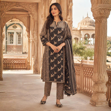 Royal Geometric Printed Kurti Pant & Dupatta Set