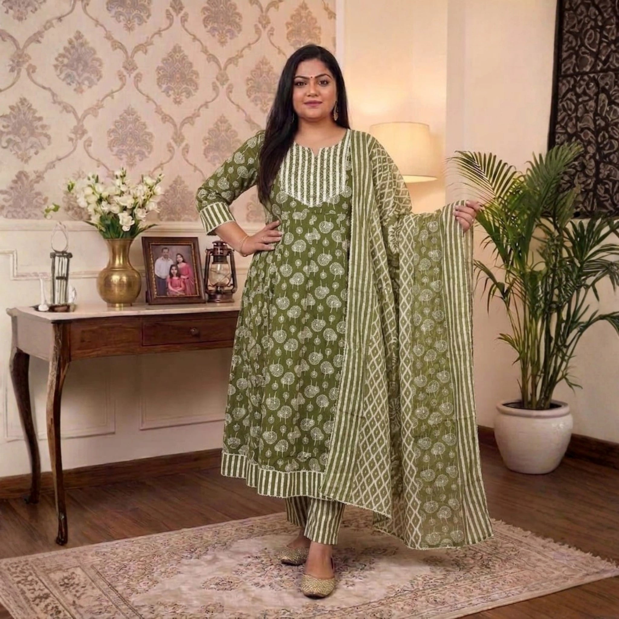 Elegant Floral Printed 3 Piece Dress Set