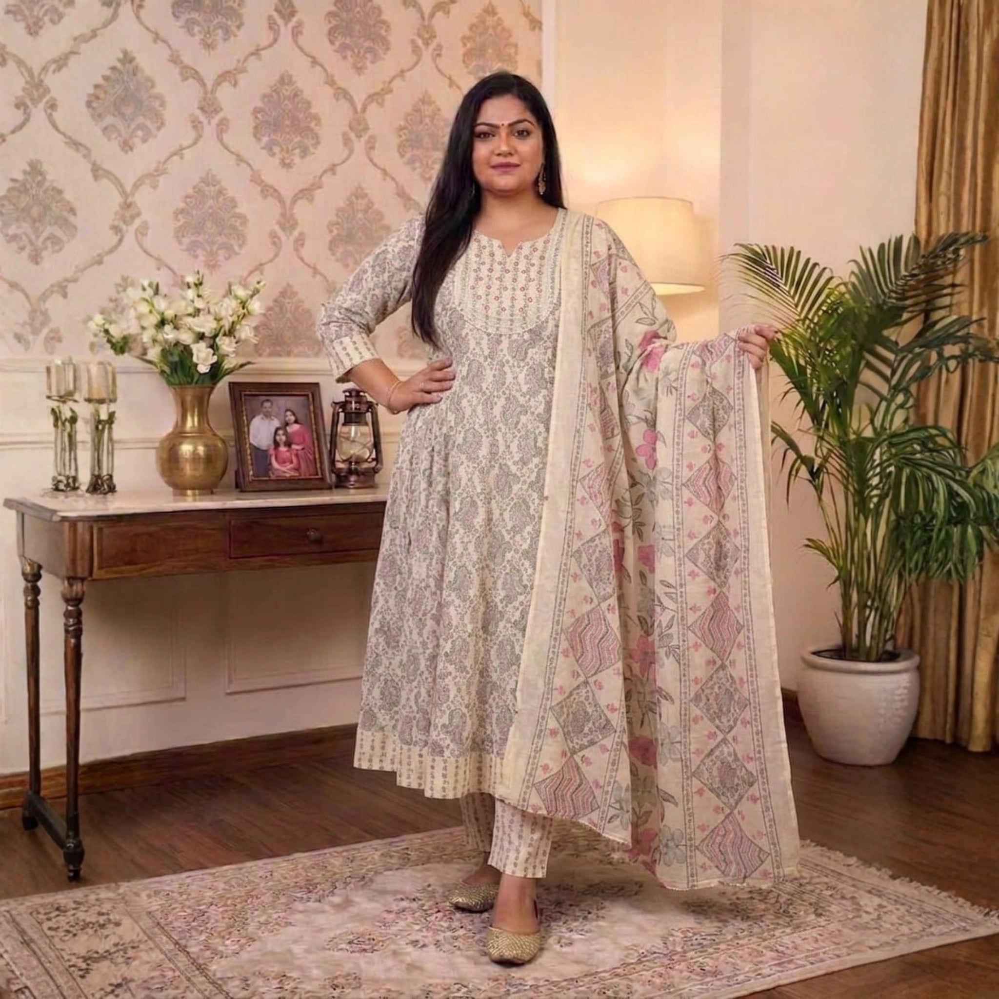 Elegant Floral Printed 3 Piece Dress Set