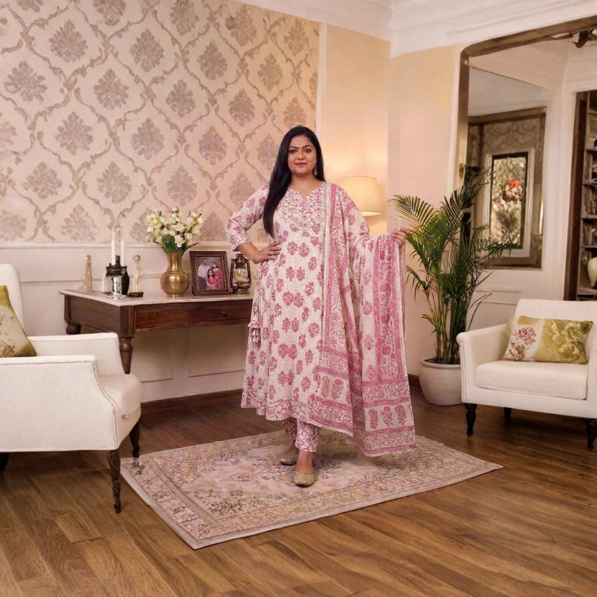 Elegant Floral Printed 3 Piece Dress Set