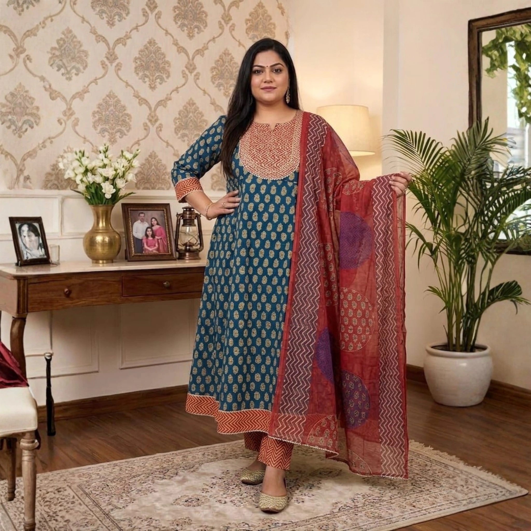 Elegant Floral Printed 3 Piece Dress Set