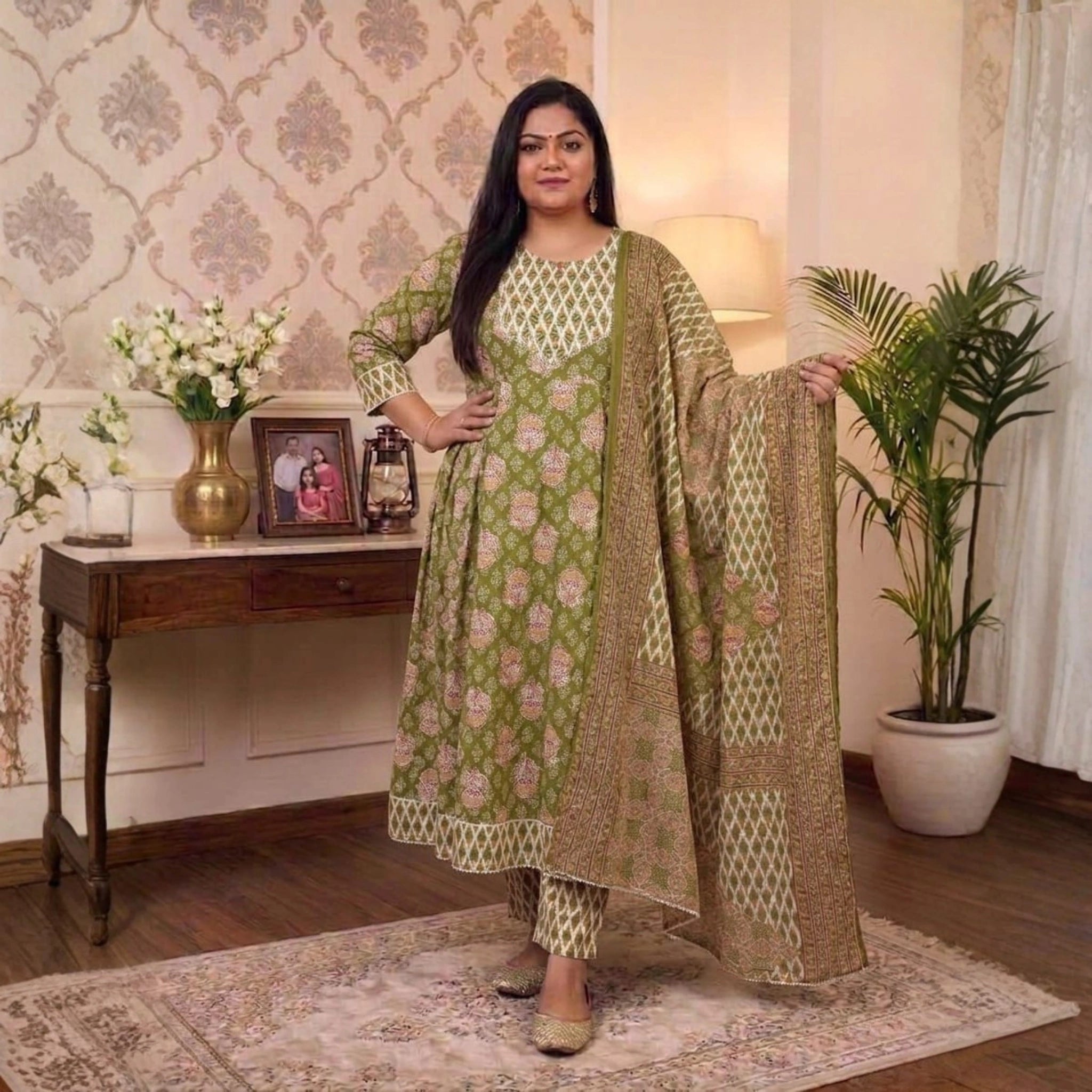 Elegant Floral Printed 3 Piece Dress Set