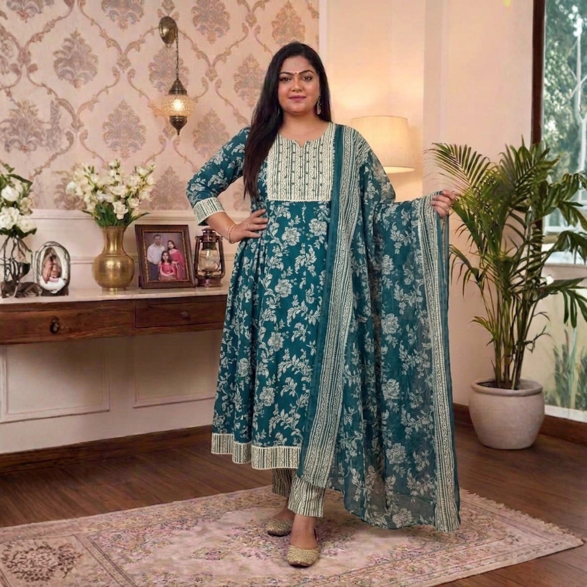Elegant Floral Printed 3 Piece Dress Set