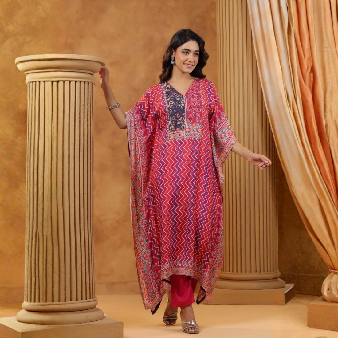 Premium Muslin Silk Printed Kaftan Suit Set