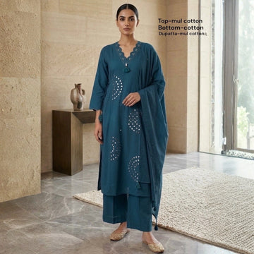 Teal Blue Cotton Kurta Set