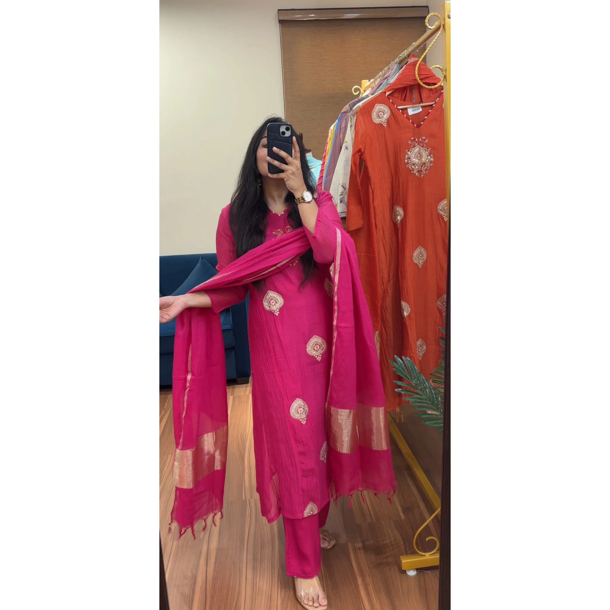 Pure Banarasi Mul Chanderi Premium Suit Set with Zari Dupatta