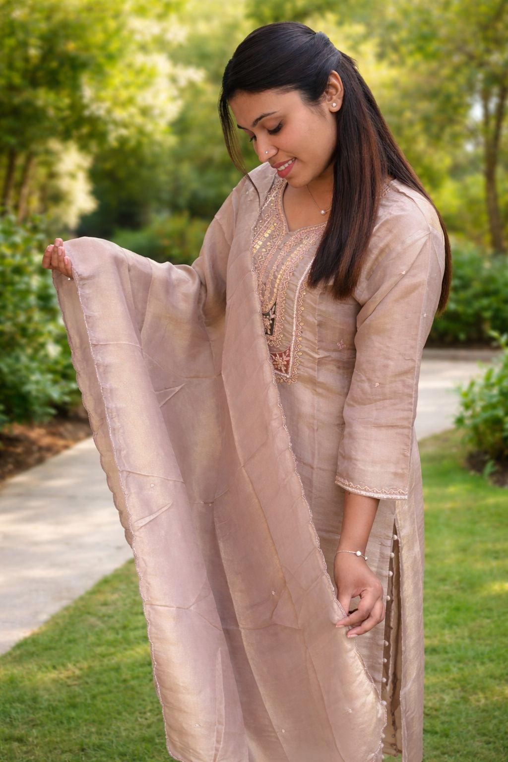Grey Tissue Shimmer Silk Kurta Set