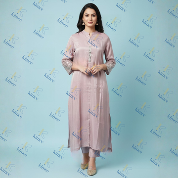 Elegant Onion Pink Tissue Shimmer Silk Kurti Pant Set