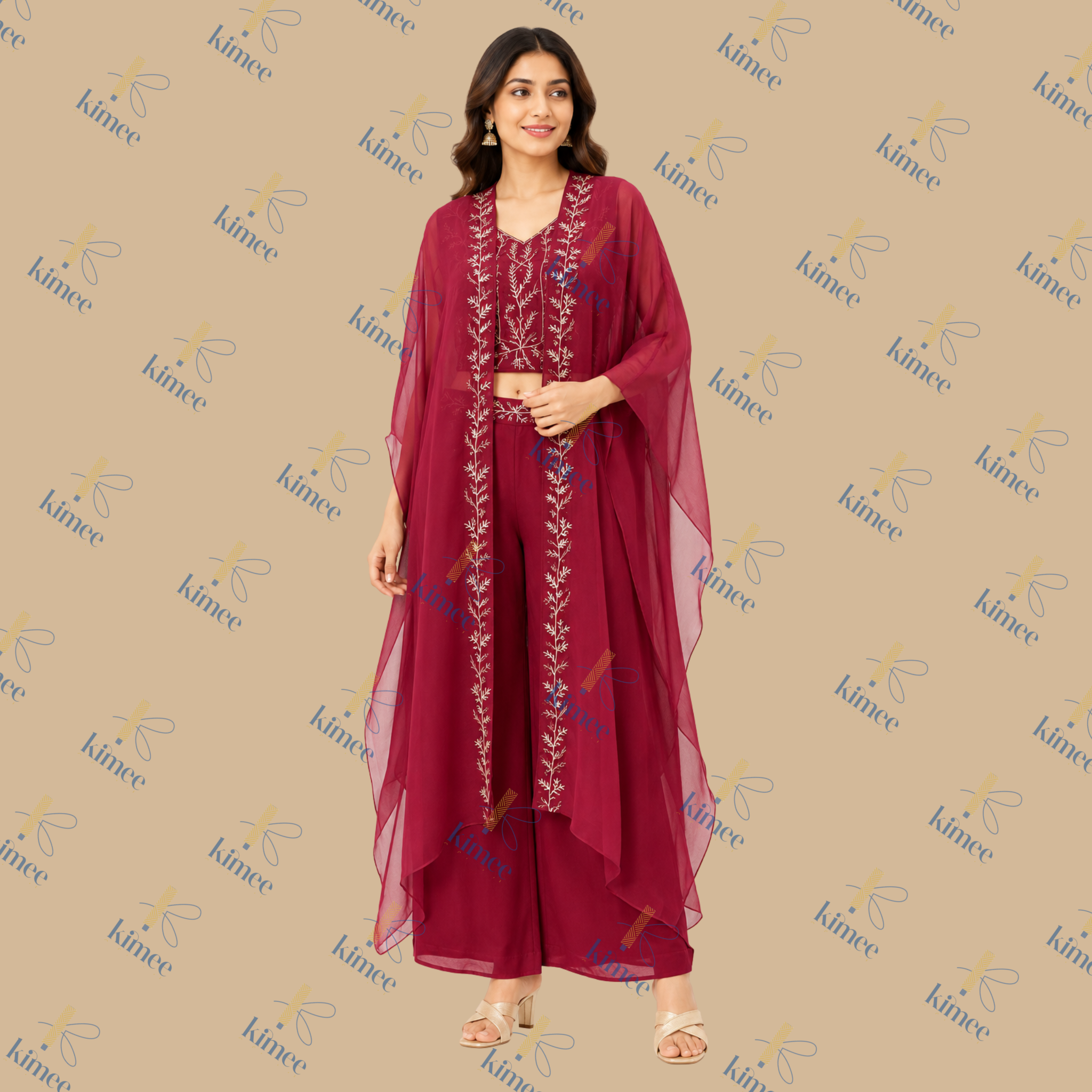Elegant Embroidered Co-Ord Set with Cape