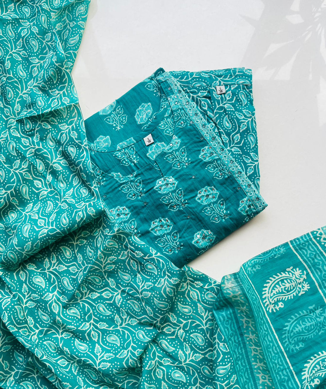 Printed Suit Set with Dupatta - Turquoise