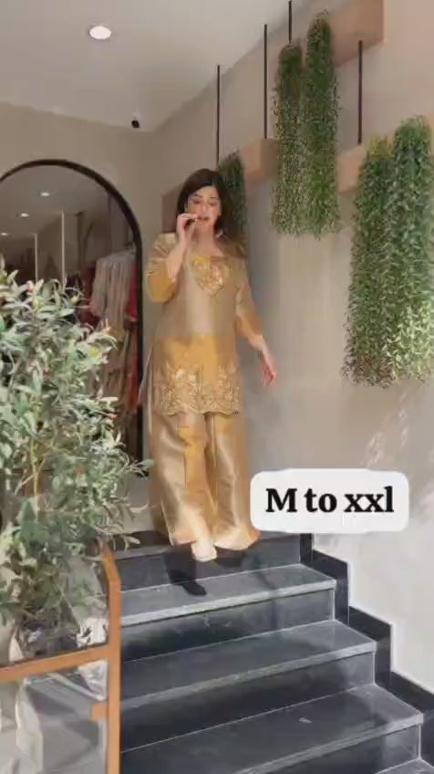 Golden Glaze Tissue Simmer Kurti Set