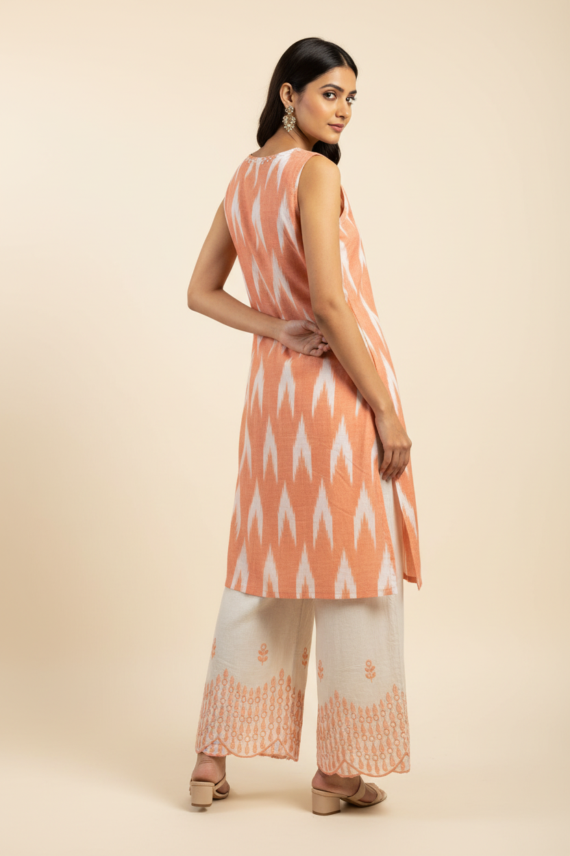 Sleeveless Kurti with Embroidered Palazzo Pants
